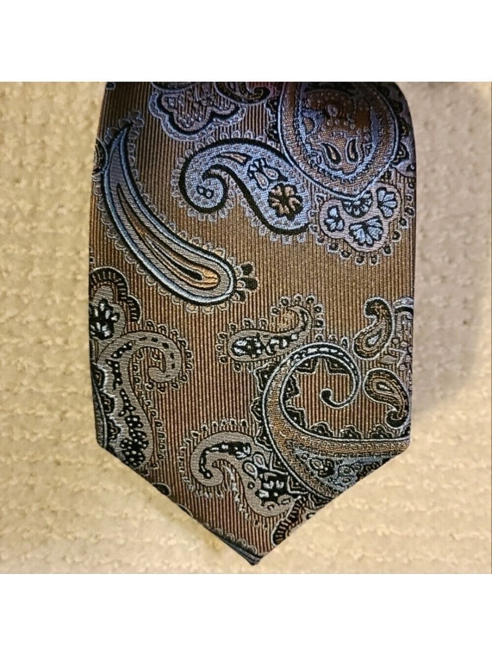 Bellissimo Italia Brown Blue Paisley Tie 100% Skinny Silk Classic Business Mens